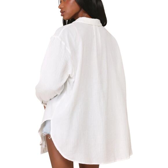 Lulus Easy To See White Cotton Oversized Button-Up Top size Large - Picture 7 of 7